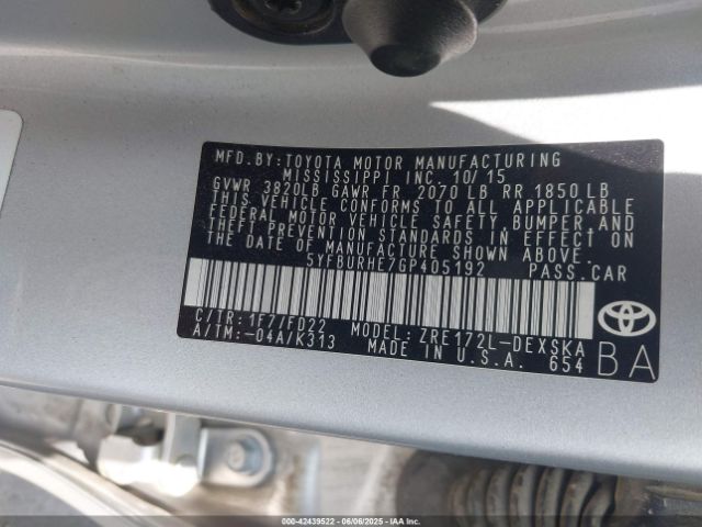 5YFBURHE7GP405192 Toyota Corolla S Plus