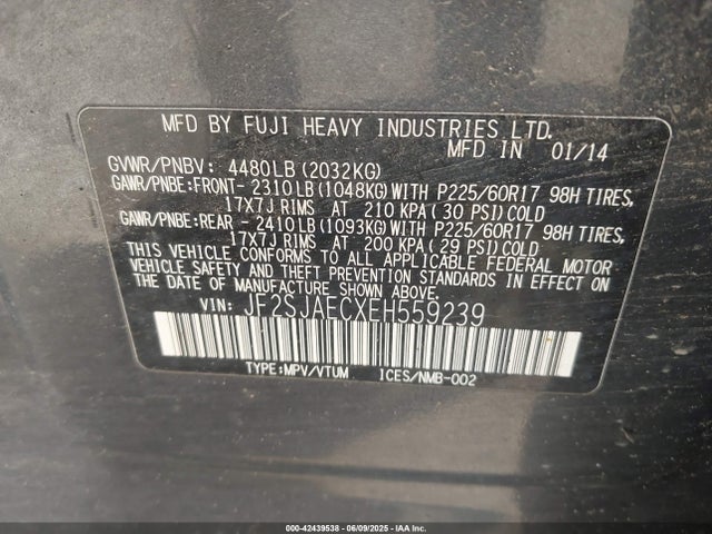 Subaru 2.5na u5 2014 JF2SJAECXEH559239 Image 9