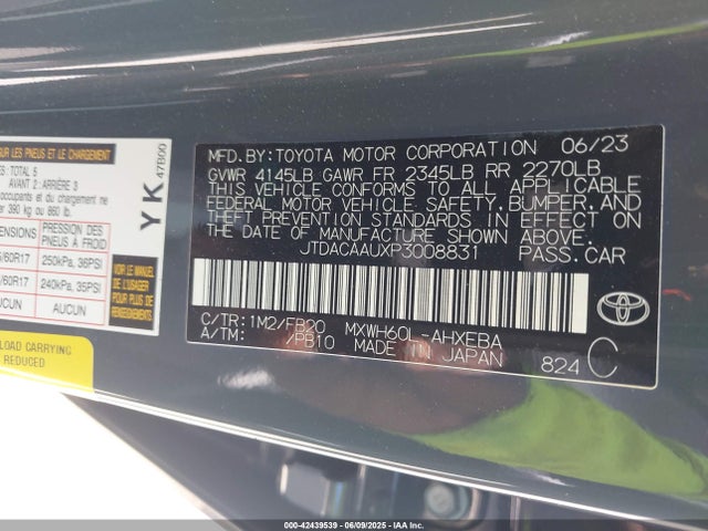 JTDACAAUXP3008831 Toyota m20a-fxs, 1vm