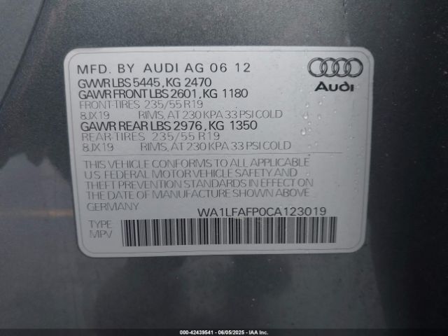 2012 AUDI Q5 WA1LFAFP0CA123019 Photo 8