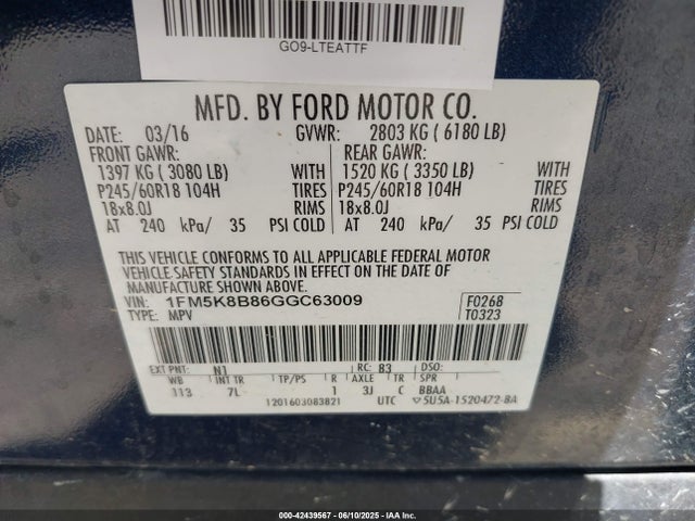 Ford 2016 2016 1FM5K8B86GGC63009 Image 9