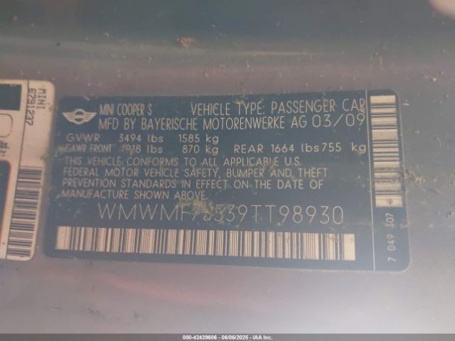 2009 MINI COOPER S WMWMF73539TT98930 Photo 8
