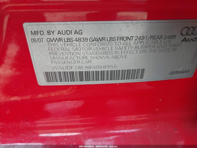 2008 AUDI A4 WAUDF78E98A068955 Photo 8