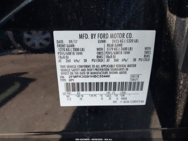 2FMPK3G91HBC55440 Ford EDGE SE