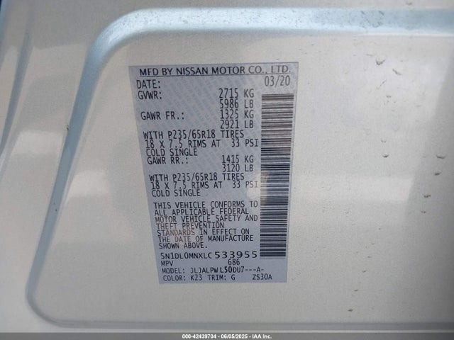 5N1DL0MNXLC533955 Infiniti QX60