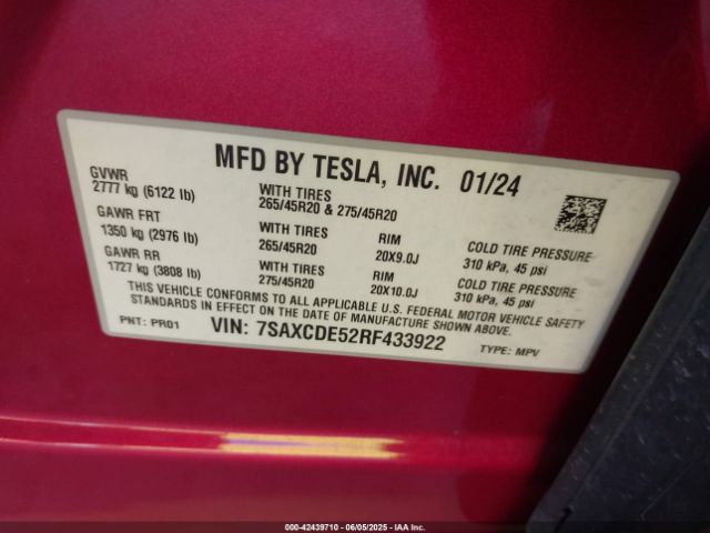 2024 TESLA MODEL X 7SAXCDE52RF433922 Photo 8