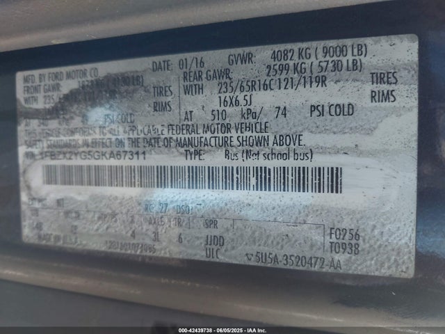 1FBZX2YG5GKA67311 Ford Transit-350 Xl