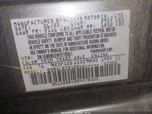 3N1AB8BV2NY278551 Nissan Sentra