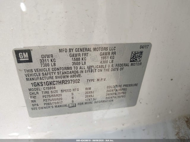 1GKS1GKC7HR297902 GMC l83 -sidi: spark ignited direct injection, vvt: variable valve timing, afm, e85 max, alum
