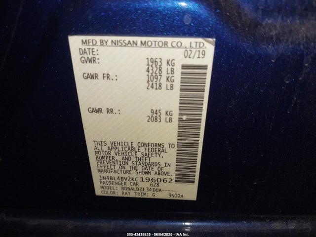 Nissan Altima 2019 1N4BL4BV2KC196062 Image 9