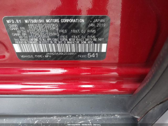 2019 MITSUBISHI OUTLANDER JA4AD3A36KZ039851 Photo 8