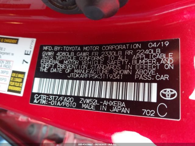 JTDKARFP5K3119341 Toyota Prius Prime Plus