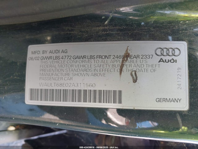 2002 AUDI A4 WAULT68E02A311560 Photo 8