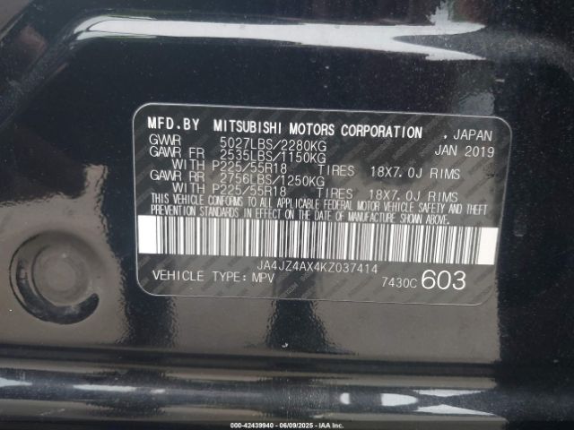 2019 MITSUBISHI OUTLANDER JA4JZ4AX4KZ037414 Photo 8
