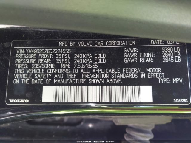 2012 VOLVO XC60 YV4902DZ6C2324555 Photo 8