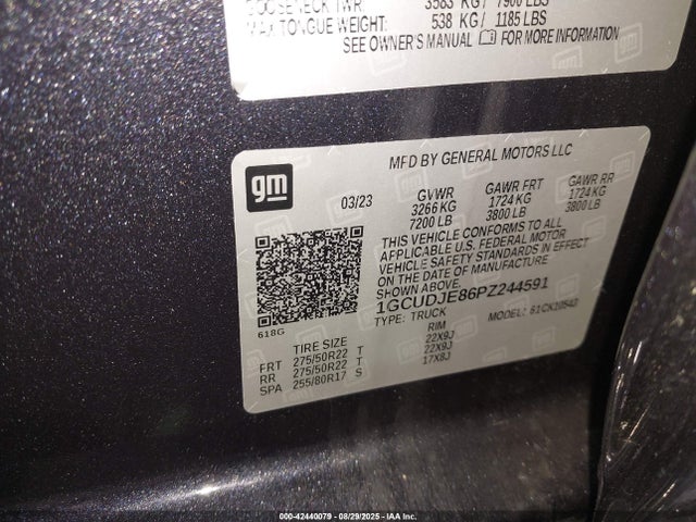2023 Chevrolet Silverado K1500 High Country მანქანა იყიდება აუქციონზე, vin: 1GCUDJE86PZ244591, აუქციონის ნომერი: 42440079