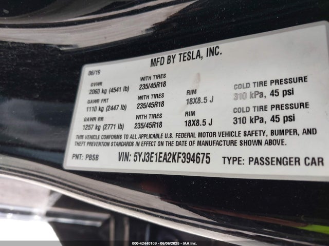 2019 TESLA MODEL 3 5YJ3E1EA2KF394675 Photo 8