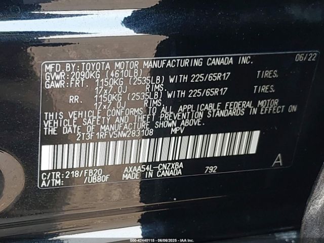 2T3F1RFV5NW283108 Toyota RAV4 LE