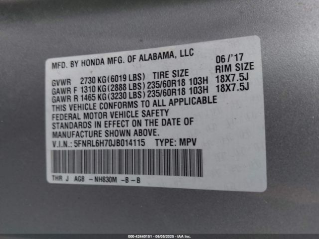 5FNRL6H70JB014115 Honda j35y7