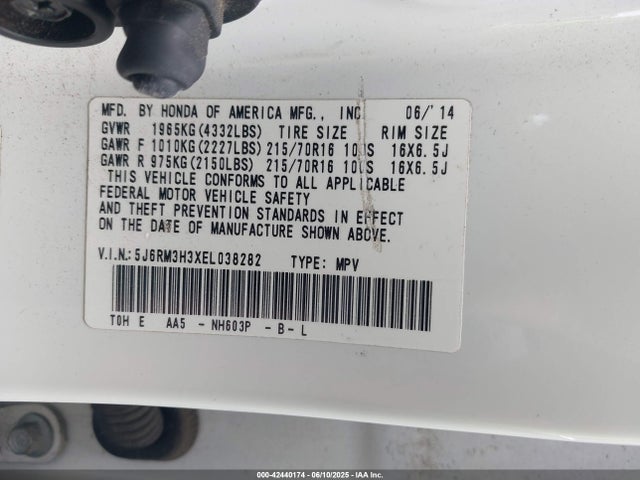 5J6RM3H3XEL038282 Honda k24z7
