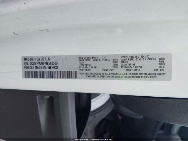 3C6MRVJG0ME588535 RAM Promaster 3500 Cargo Van High Roof 159 Wb Ext