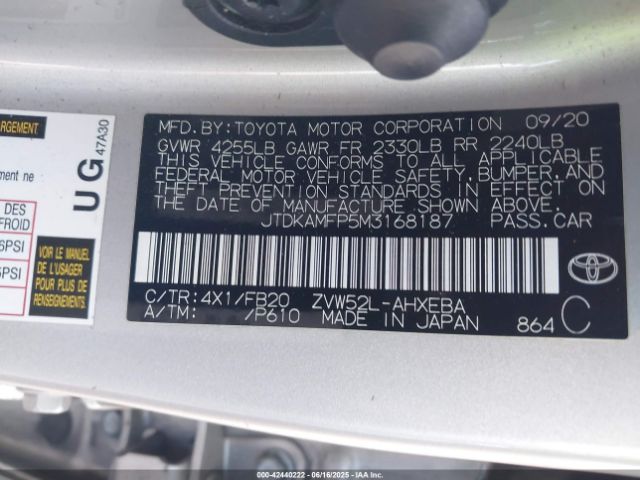 2021 TOYOTA PRIUS PRIME JTDKAMFP5M3168187 Photo 8