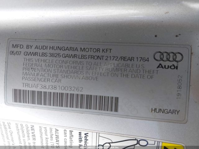2008 AUDI TT TRUAF38J381003262 Photo 8