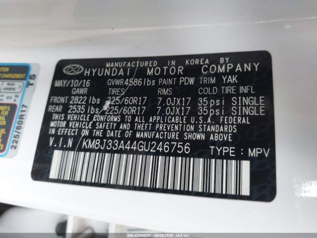 KM8J33A44GU246756 Hyundai TUCSON SE
