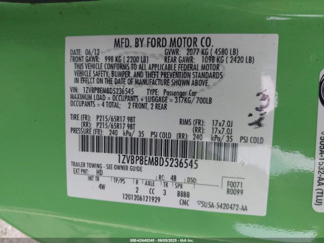 2013 FORD MUSTANG 1ZVBP8EM8D5236545 Photo 8