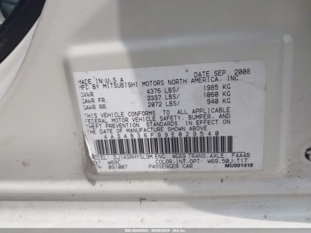 2009 MITSUBISHI GALANT 4A3AB36F99E029540 Photo 8