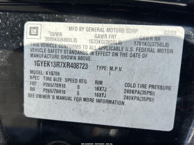 1999 CADILLAC ESCALADE 1GYEK13R7XR408723 Photo 8
