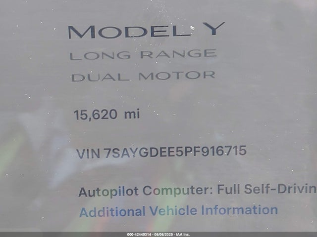 7SAYGDEE5PF916715 Tesla Model Y