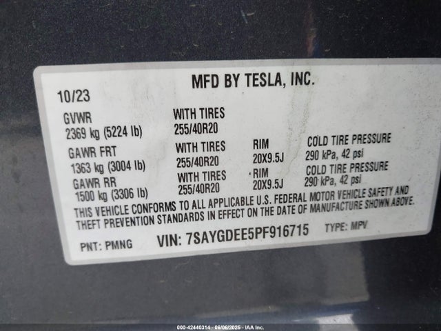 7SAYGDEE5PF916715 Tesla Model Y