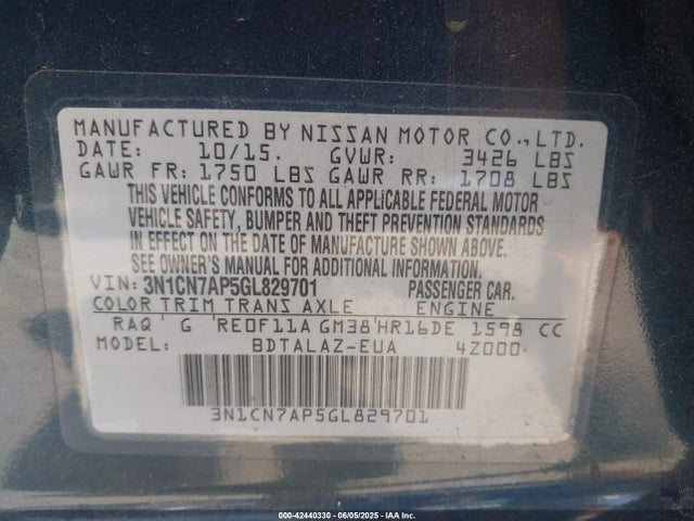 3N1CN7AP5GL829701 Nissan 2016