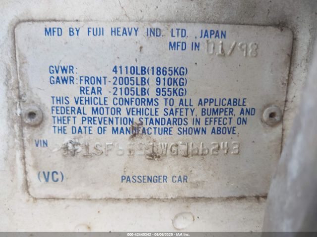 1998 SUBARU FORESTER JF1SF6551WG766243 Photo 8