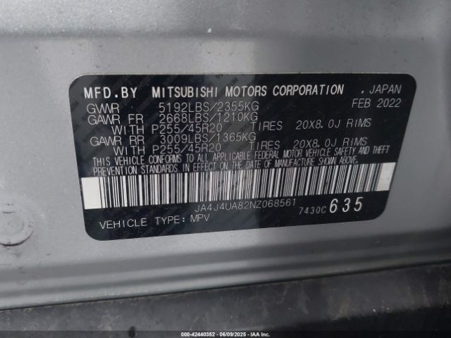 2022 MITSUBISHI OUTLANDER JA4J4UA82NZ068561 Photo 8
