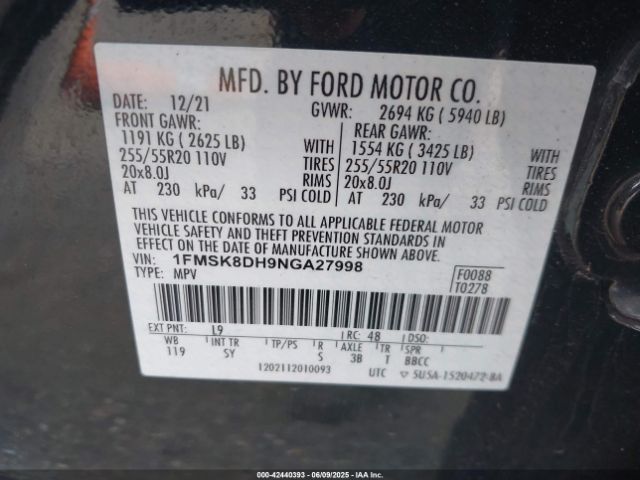 2022 FORD EXPLORER 1FMSK8DH9NGA27998 Photo 8