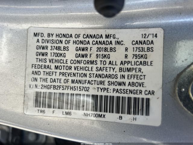 2HGFB2F57FH515702 Honda Civic Lx
