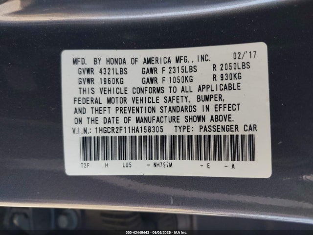 1HGCR2F11HA158305 Honda k24w1