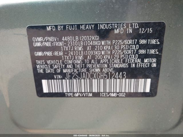 JF2SJADCXGH512443 Subaru Forester 2.5i Premium