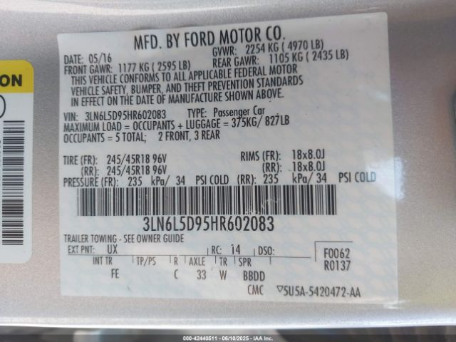 3LN6L5D95HR602083 Lincoln MKZ SELECT