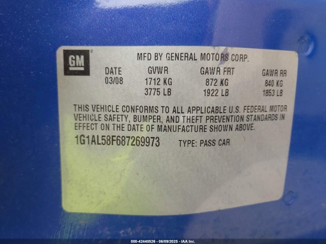 2008 CHEVROLET COBALT 1G1AL58F687269973 Photo 8