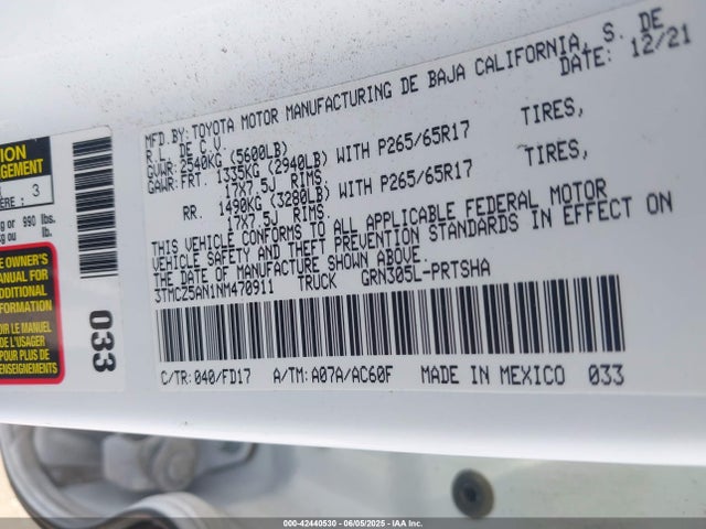 3TMCZ5AN1NM470911 Toyota 2gr-fks