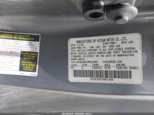 2007 NISSAN 350Z JN1BZ34D57M501856 Photo 8