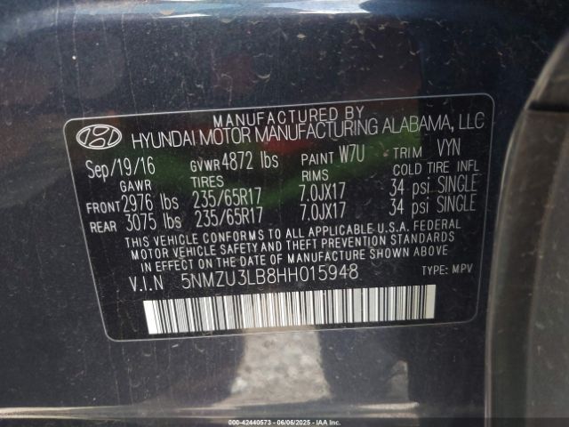 5NMZU3LB8HH015948 Hyundai gdi theta ii