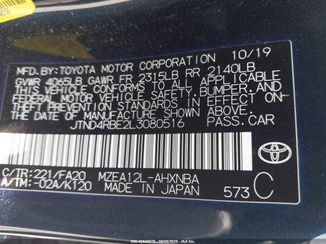 JTND4RBE2L3080516 Toyota COROLLA SE