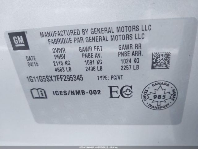 1G11G5SX7FF295345 Chevrolet Malibu 2lz
