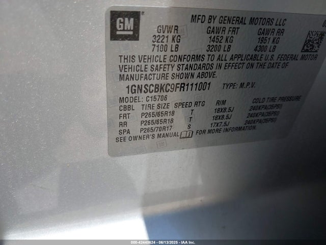 1GNSCBKC9FR111001 Chevrolet l83 - vvt, active fuel management, aluminum