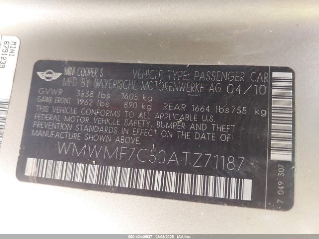 2010 MINI COOPER S WMWMF7C50ATZ71187 Photo 8