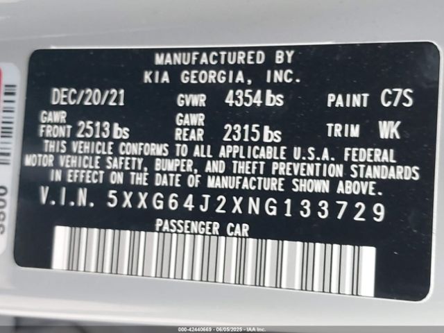 5XXG64J2XNG133729 KIA K5 Gt-line
